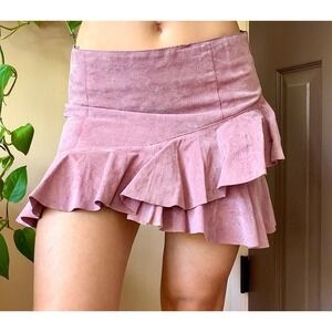 Indie Leather Mini Pink Ruffled Skirt
